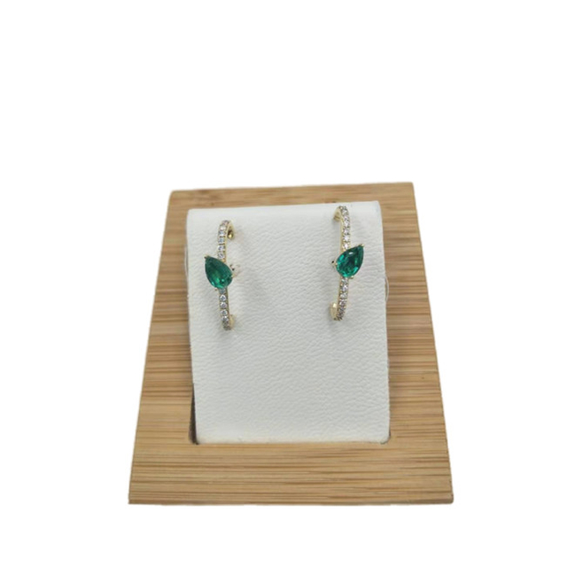 Karat Gold Diamond Pear-Shape Emerald Huggie Earrings