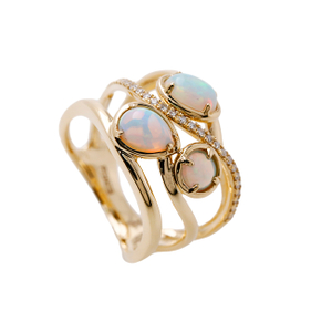 925 Sterling Silver Opal Ring Bypass ring