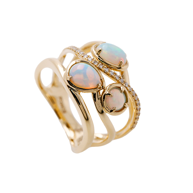 925 Sterling Silver Opal Ring Bypass ring