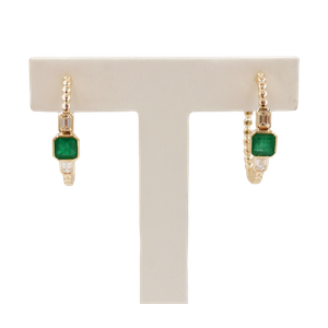 Custom Vintage Fine Jewelry 925 Sterling Silver Minimalist Design Emerald Huggie Hoop Earrings