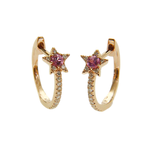 Karat Gold Pink Sapphire Earrings Hoop Earrings