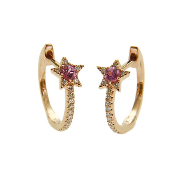 Karat Gold Pink Sapphire Earrings Hoop Earrings