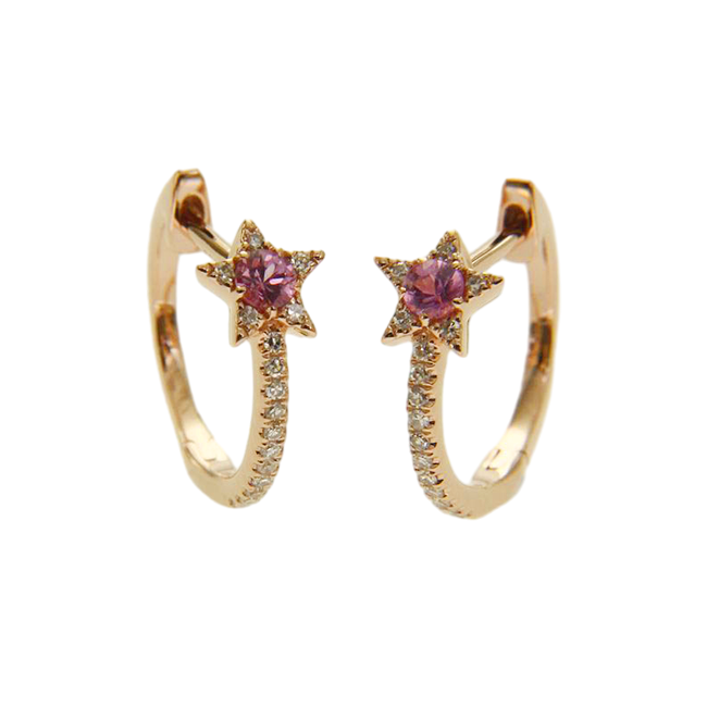 Karat Gold Pink Sapphire Earrings Hoop Earrings