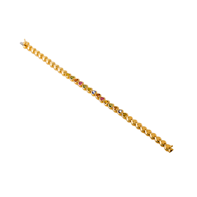 925 Sterling Silver Rainbow Tennis Bracelet Heart Tennis Bracelet