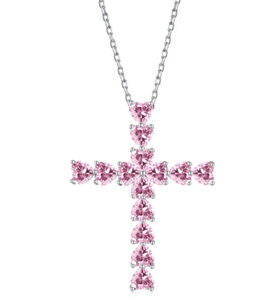 Women's Heart Cubic Zirconia Hip Hop Jewelry Silver Cross Necklace