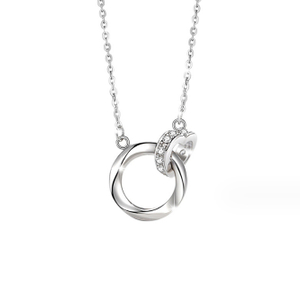 925 Sterling Silver buckle necklace Interlocking Sparkling Heart Halo Pendant Necklace 