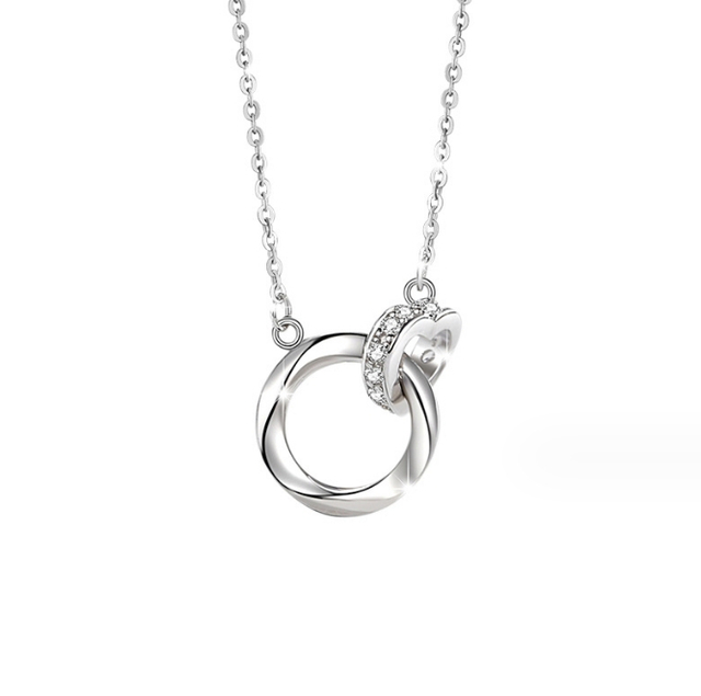 925 Sterling Silver buckle necklace Interlocking Sparkling Heart Halo Pendant Necklace 