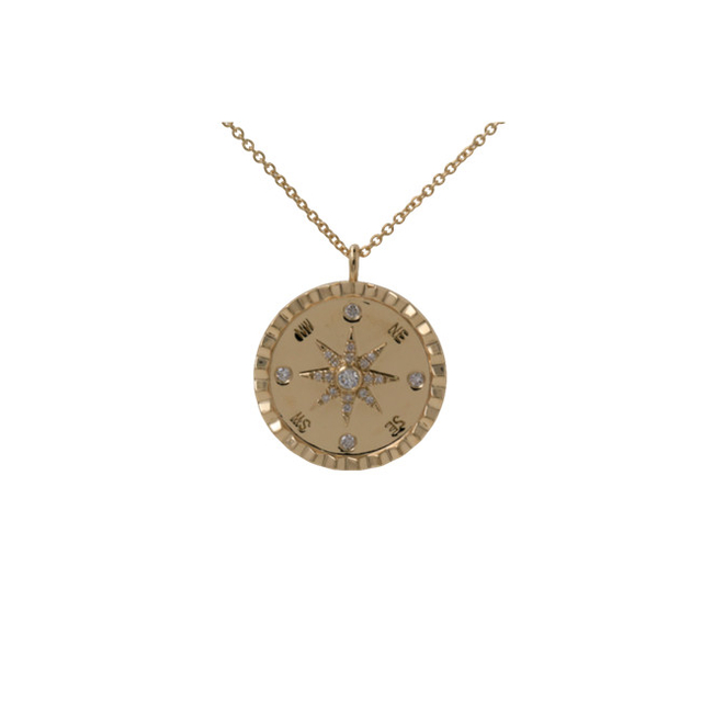 925 Sterling Silver Disc Pendant Compass Necklace 