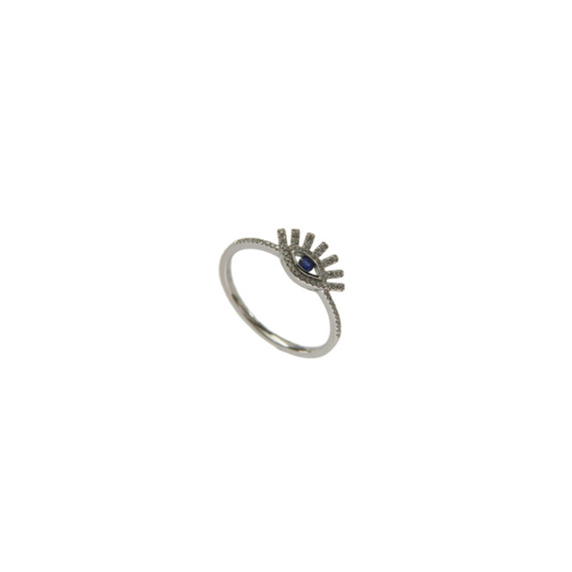 925 Sterling Silver Created Sapphire Evil Eye Ring