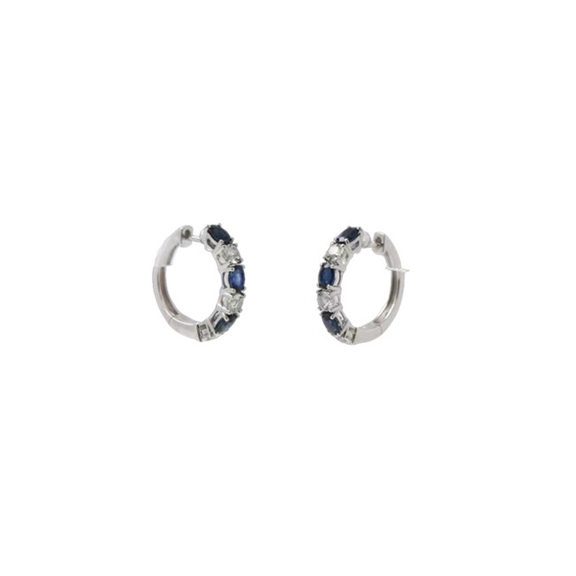 925 Sterling Silver Created Sapphire Hoop Earrings