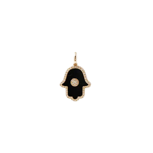 Karat Gold Black Onyx Hamsa Hand Pendant