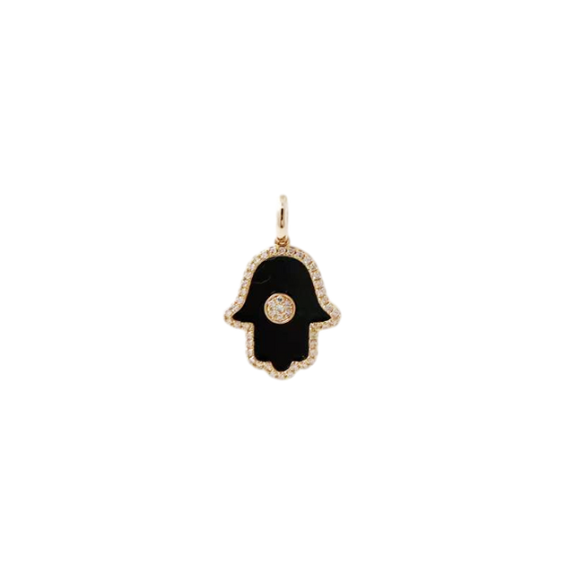Karat Gold Black Onyx Hamsa Hand Pendant