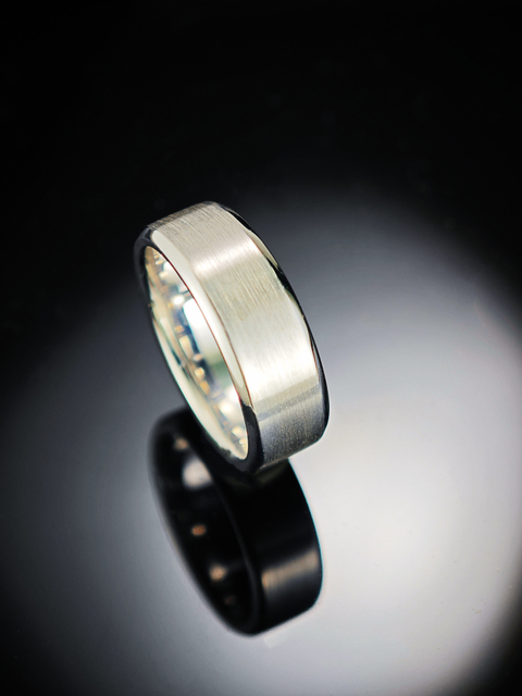925 Sterling Silver Men Ring Brushed Beveled Edge Wedding Ring