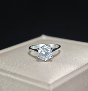925 Sterling Silver 1.5 Carat Diamond Six Prong Solitaire Engagement Ring