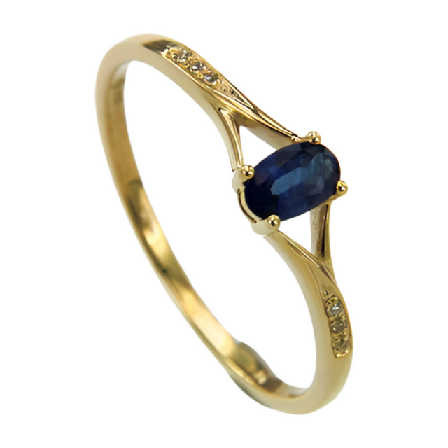 Vantage Gold Sapphire Diamond Ring Oval 5X3 Sapphire Engagement Ring