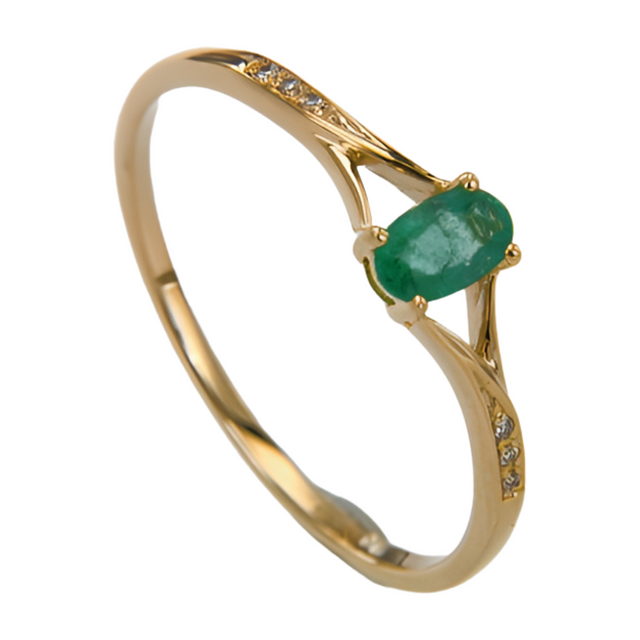 Luxury Gold Jewelry Emerald Diamond Ring Oval 5X3 Emerald Wedding Ring