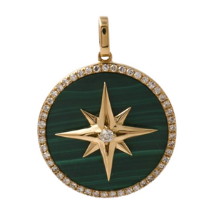 925 Stelring Silver Malachite Coin Pendant Vintage 18K Gold Plated Compass pendant