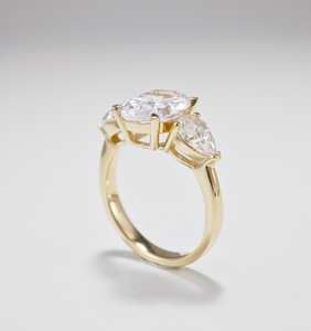 925 Sterling Silver Oval Cut Diamond and Side Pear Bridal Promise Rings