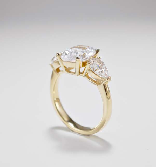 925 Sterling Silver Oval Cut Diamond and Side Pear Bridal Promise Rings