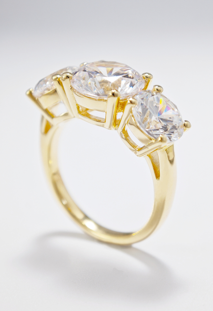 925 Sterling Silver Round Cut Lab Created Moissanite Diamond 3-Stone Engagement Ring