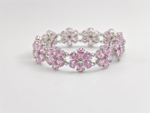 925 Sterling Silver Bracelet Simulated Pink Sapphire Floral Bracelet
