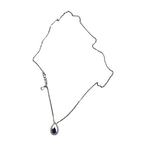 Sterling Silver Simulated Sapphire Necklace Teardrop Pendant Necklace