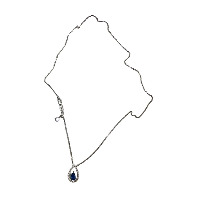 Sterling Silver Simulated Sapphire Necklace Teardrop Pendant Necklace