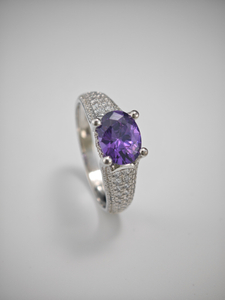 925 Sterling Silver February Birthstone Amethyst CZ Engagement Ring