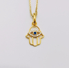 925 Sterling Silver Simulated Blue Sapphire with Diamonds Hamsa Hand Pendant