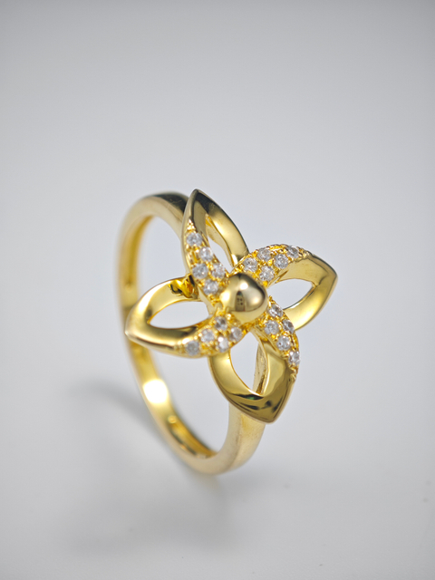 925 Sterling Silver Gold Plated Jewelry Flower Engagement Ring