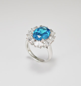  925 Sterling Silver Oval Cut Blue Cubic Zirconia wedding Ring
