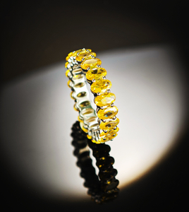 925 Sterling Silver 5X3mm Oval Cut Simulated Yellow Sapphire Eternity Band Ring 