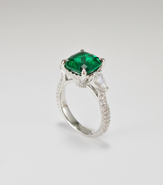 925 Sterling Silver Custom Jewelry Radiant Cut Simulated Emerald Rings