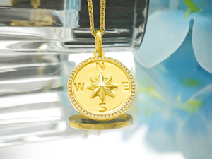 925 Sterling Silver Gold Plated North Star Charm Compass Pendant