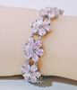 925 Sterling Silver Bracelet Simulated Pink Sapphire Floral Bracelet