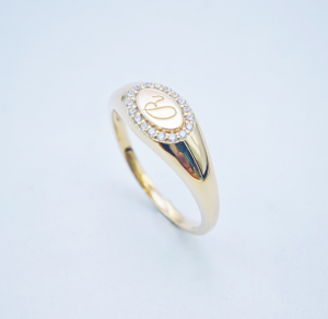 14K Yellow Gold Custom Jewelry Initial Personalized Oval Gold Signet Ring