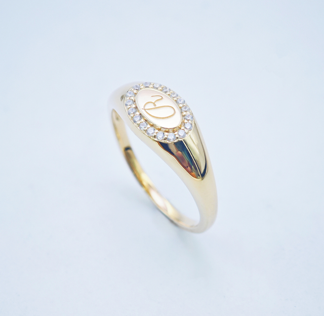 14K Yellow Gold Custom Jewelry Initial Personalized Oval Gold Signet Ring