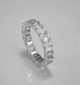 925 Sterling Silver Cubic Zirconia Matrix Bands Emerald Cut Eternity Ring