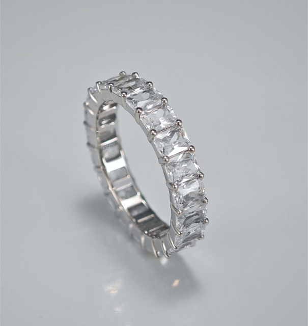 925 Sterling Silver Cubic Zirconia Matrix Bands Emerald Cut Eternity Ring