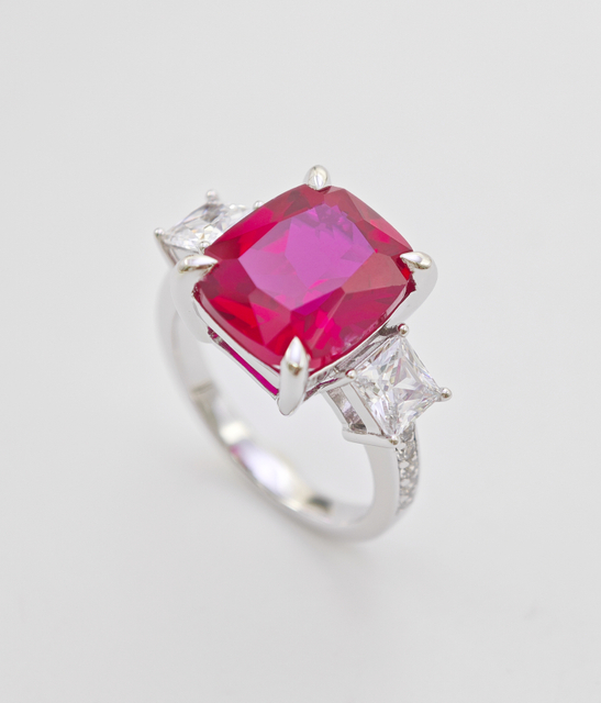 925 Sterling Silver 7.0 CTW Radiant Ruby And Princess Engagement Rings