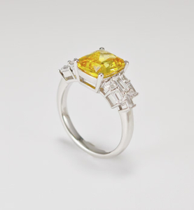925 Sterling Silver Cushion Cut 10x8mm Created Yellow Sapphire Engagement Ring