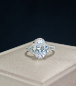 925 Sterling Silver Wedding Jewelry 3.5 Carat Oval Diamond Ring