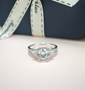 925 Sterling Silver Round Cut Split Shank Diamond Engagement Wedding Rings