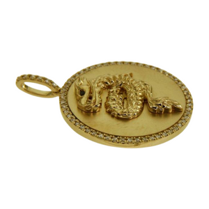Vintage 925 Sterling Silver Medallion Pendant 18K Gold Plated Dragon Pendant