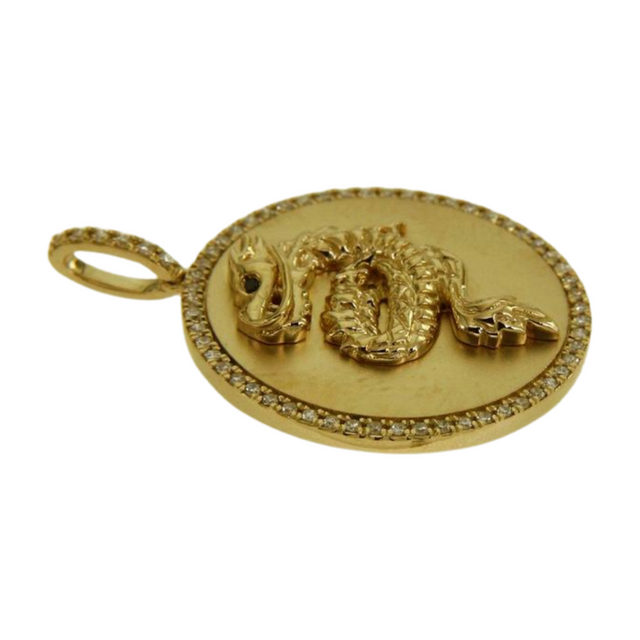 Vintage 925 Sterling Silver Medallion Pendant 18K Gold Plated Dragon Pendant