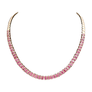 925 Sterling Silver Created Emerald Cut Pink Sapphire Tennis Necklace