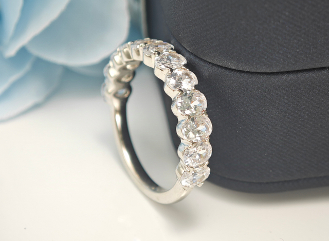 925 Sterling Silver Anniversary Weding Bands Oval Diamond Engagement Ring