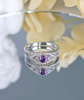 925 Sterling Silver February Birthstone Amethyst Cubic Zirconia Trinity Ring