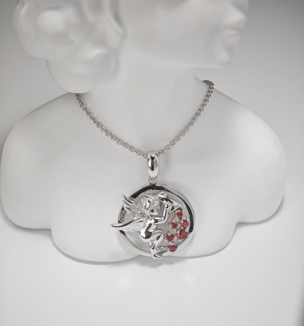 925 Sterling Silver Red Garnet Loyalty Jewelry Guardian Angle Necklace 