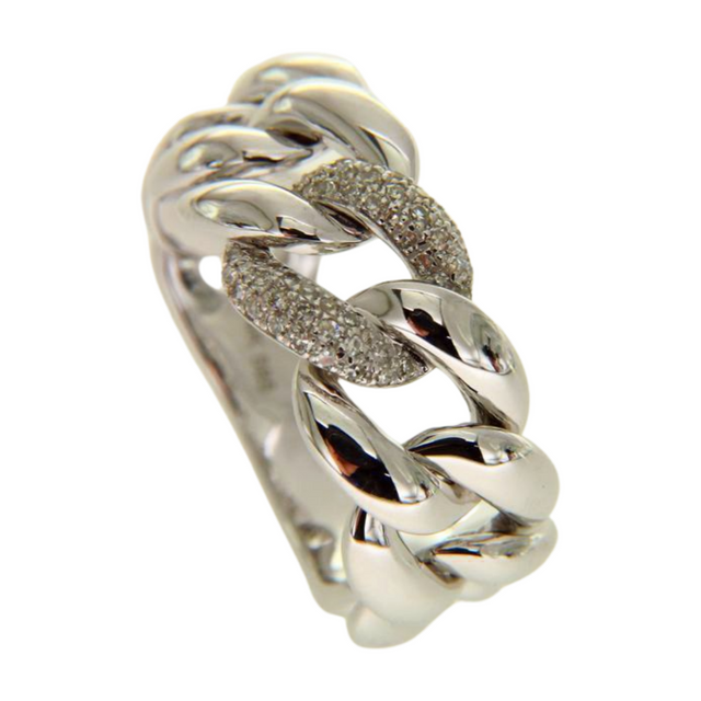 925 Sterling Silver Iced Out Diamond Cubic Zirconia Cuban Link Ring
